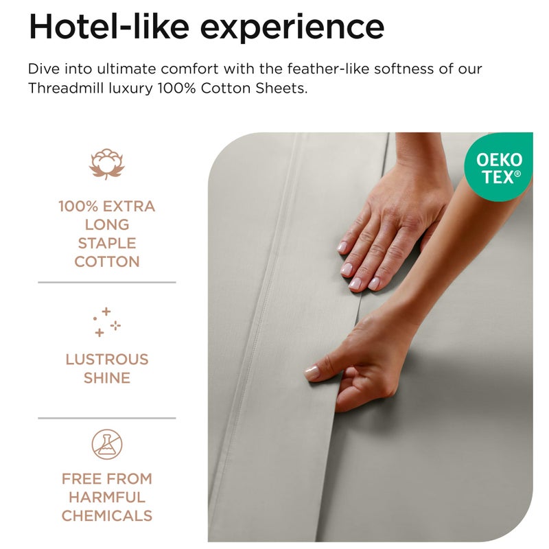 Threadmill Luxury 800 Thread Count King 100% Cotton Sheets - Moonrock Grey Sateen Weave Bed-Sheets, Better Than Egyptian Cotton, 4 Pc Solid Soft Bed Set, Fits 16" Deep Pocket - Image 5